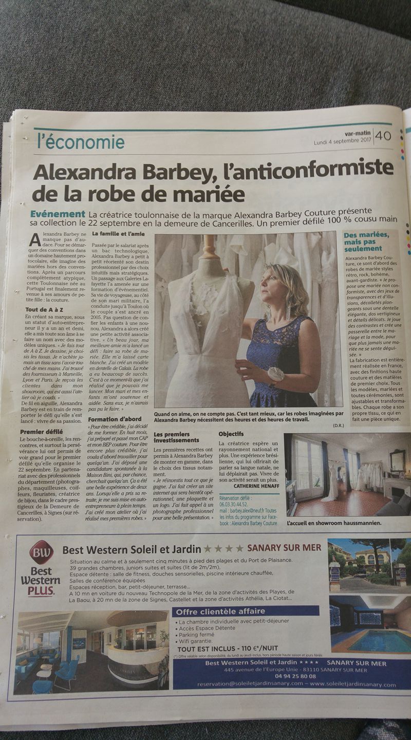 Alexandra Barbey robe de mariée Toulon Var Matin